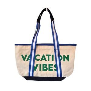 Old Navy Vacation Vibes Large Canvas Tote Bag NEW Green Blue